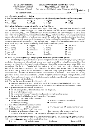 4 Đề kiểm tra chất lượng lớp chuyên đề môn Tiếng Anh Lớp 11 - Năm học 2017-2018 - Trường THPT Liễn Sơn